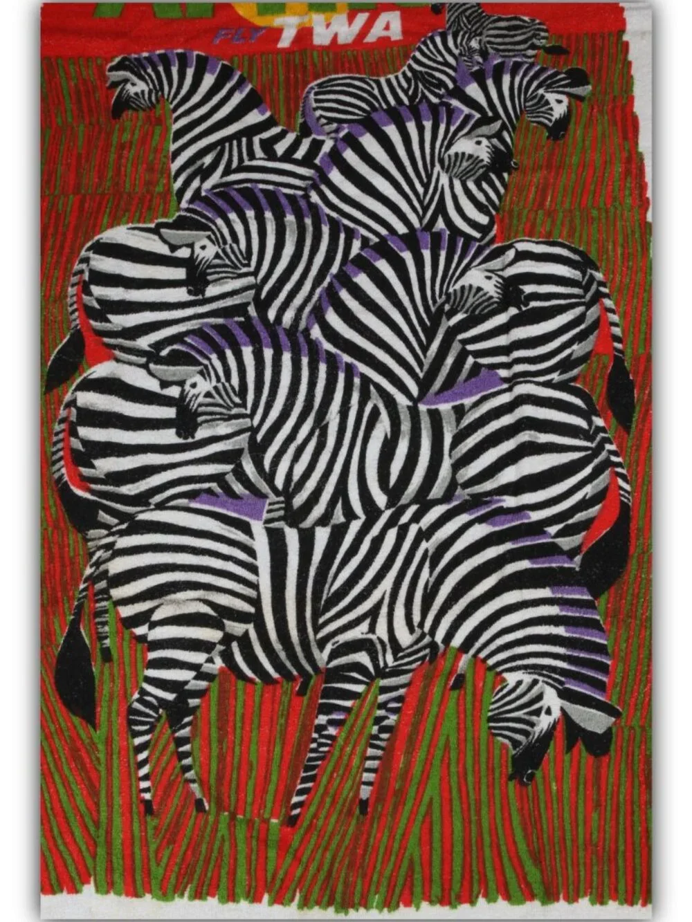 Rare vintage original Fly TWA zebra Africa Throw Towel 58